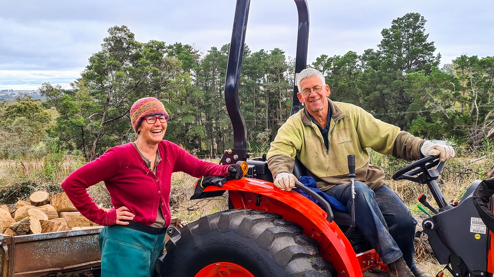 Katie and Hugh collecting wood