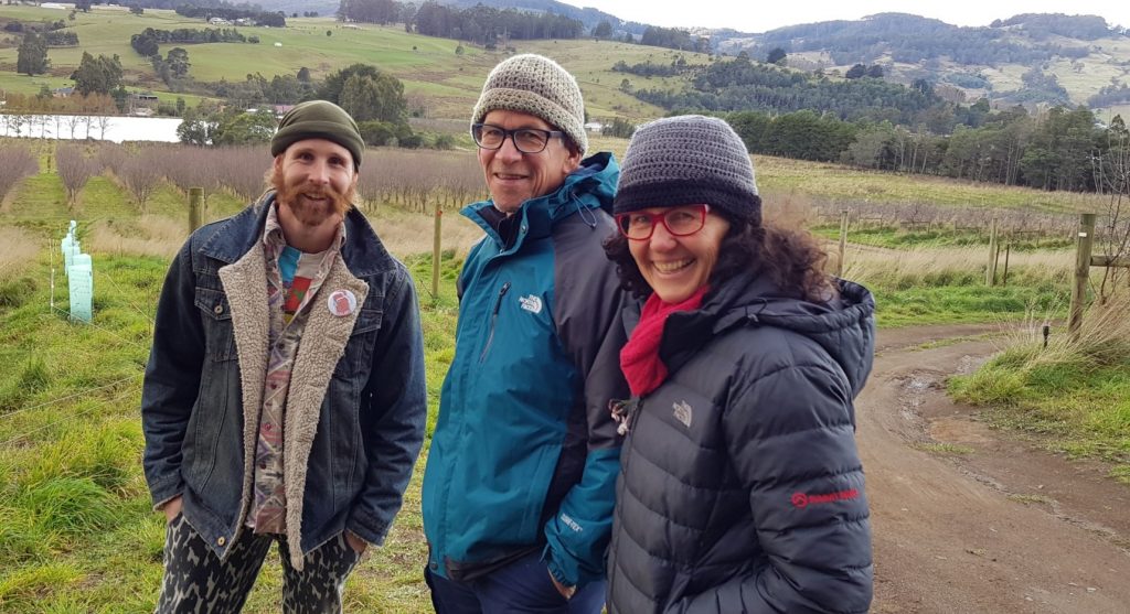 Hugh, Katie, and orchard lessee Ant at the 2019 ANOO conference