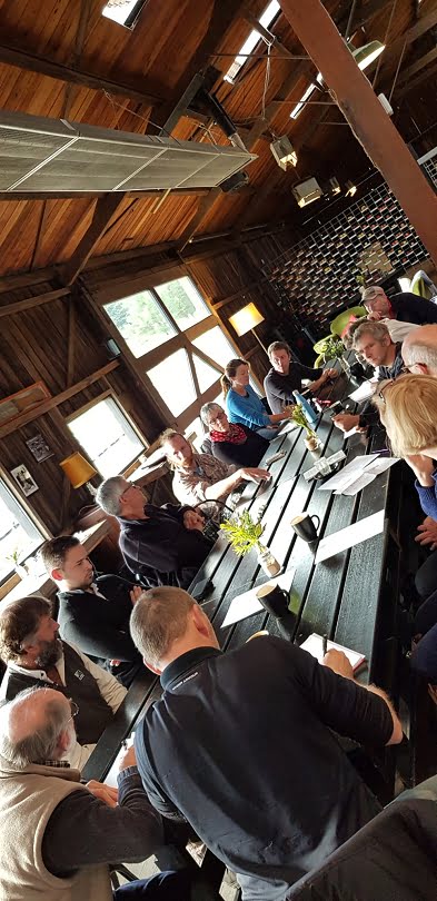 Organic orchardists having a round table discussion at Willie Smith's Apple Shed, in the Huon valley