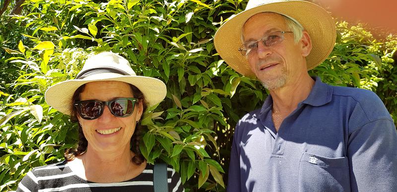 Katie and Hugh in the native food garden at Peppermint Ridge Farm