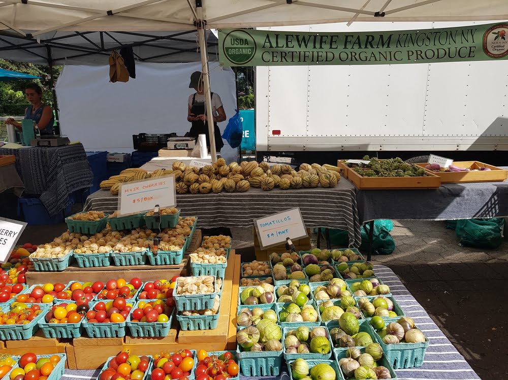 An organic vegetable stall at Union Square Farmers Market in Manhattan