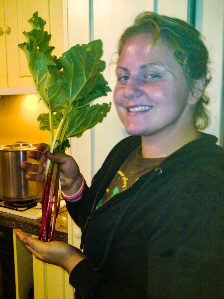 Melissa with some very wet rhubarb