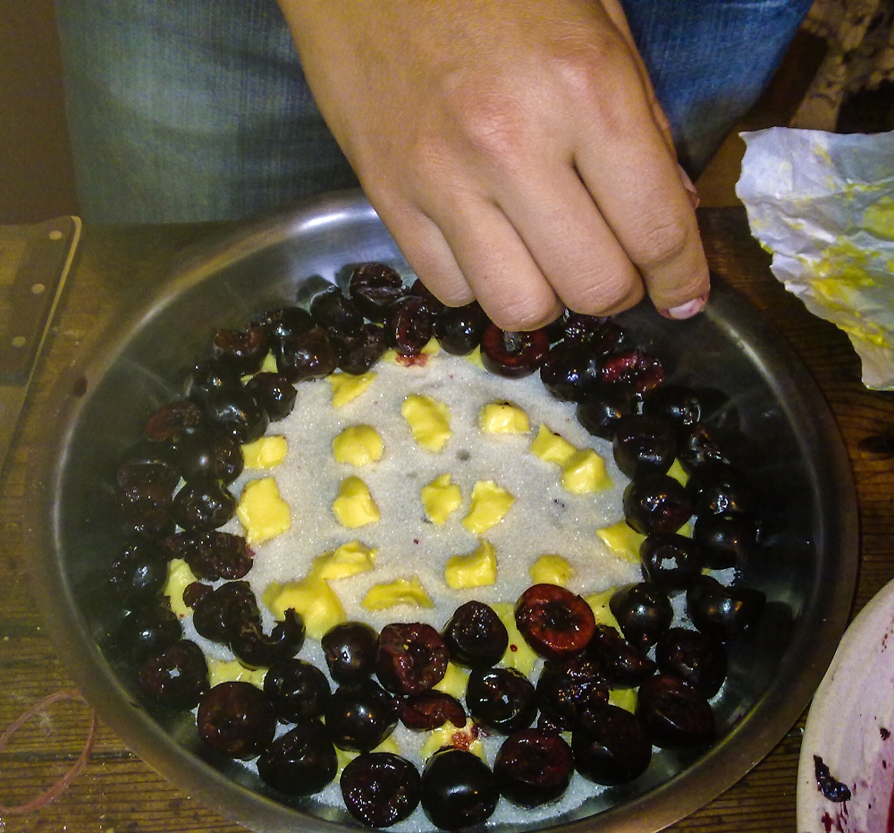 Making the base of the cherry tarte tatin