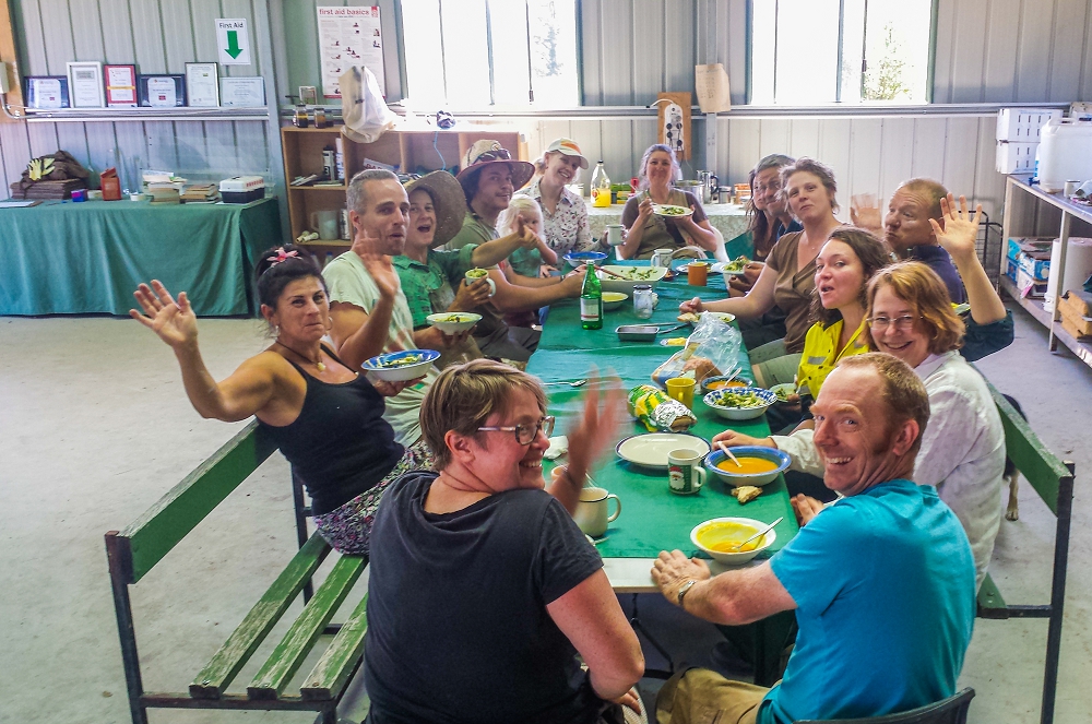 The fabulous working bee crew that helped us build the shop garden enjoying a long lunch together