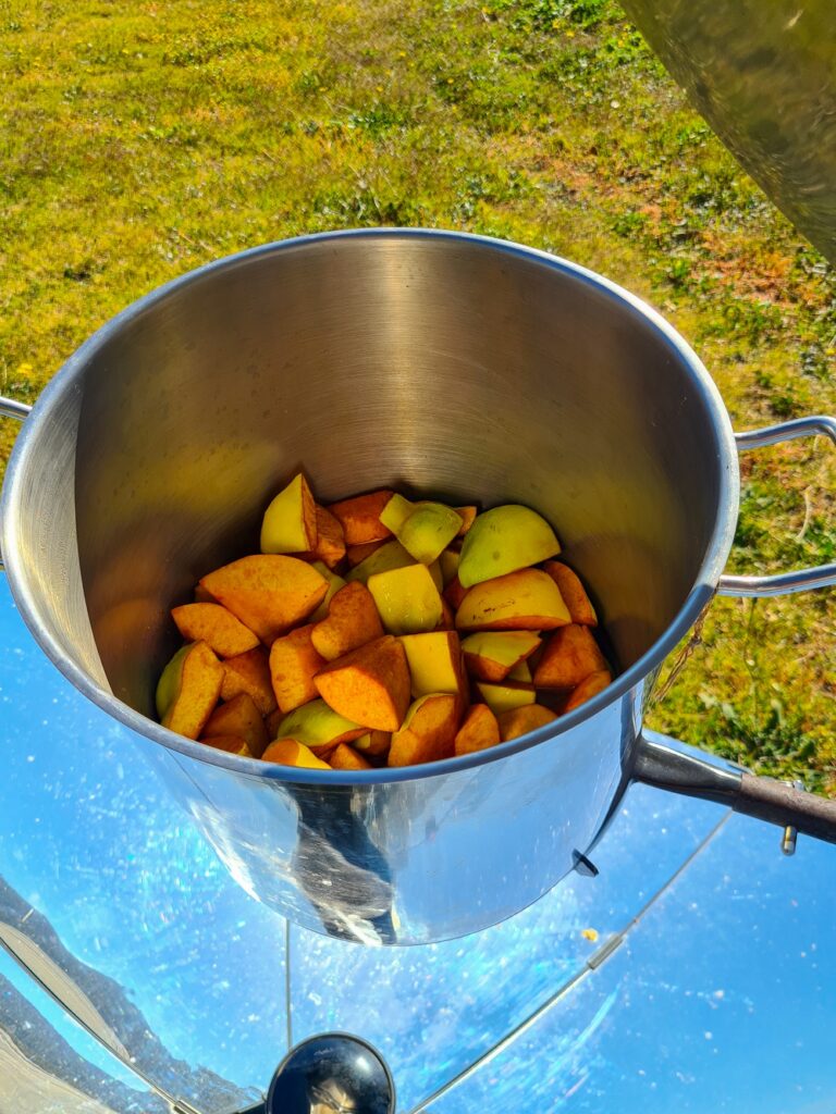 Preserving quinces on the solar cooker - another job to fit in!