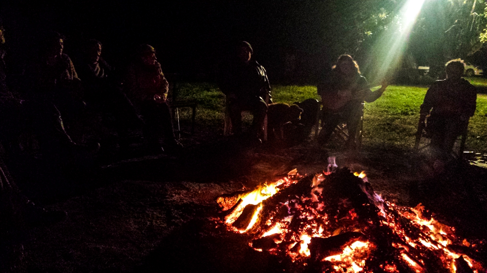 The spring bonfire at dusk