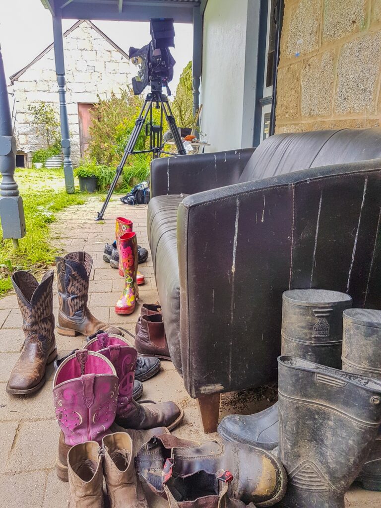 Lots of cowboy boots at the door when farmers come to visit